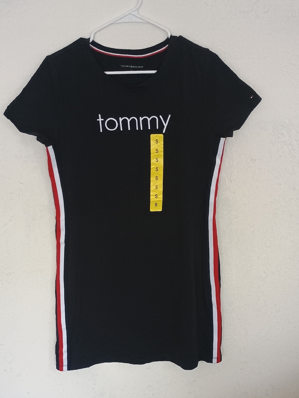 Tommy Hilfiger Black Tee Dress with Red & White Side Stripes